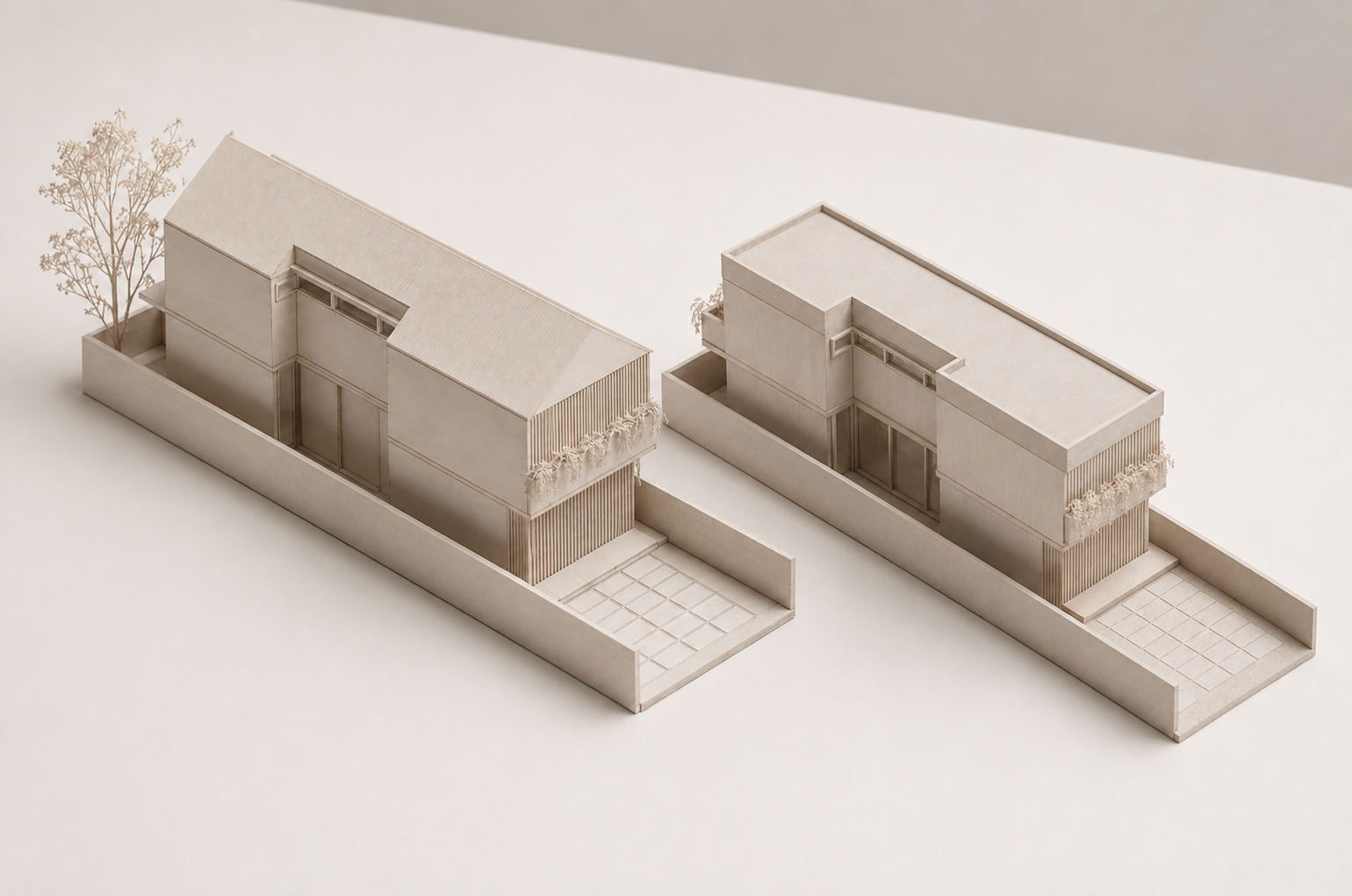 Maquete física em madeira das variações da casa VBB 80