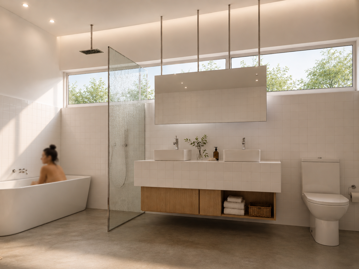 Banheiro da unidade VBB Stay com banheira e iluminação natural