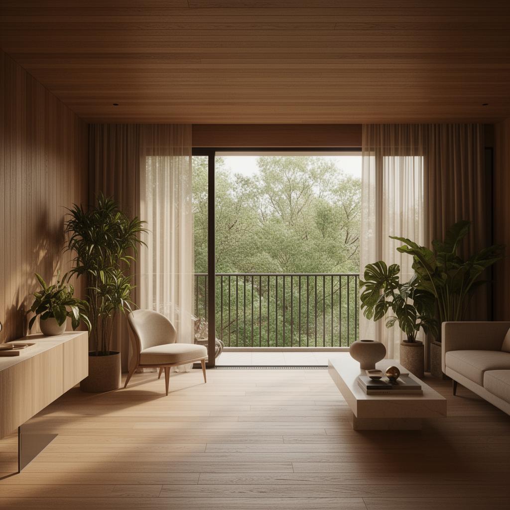 Interior quiet luxury com vegetação